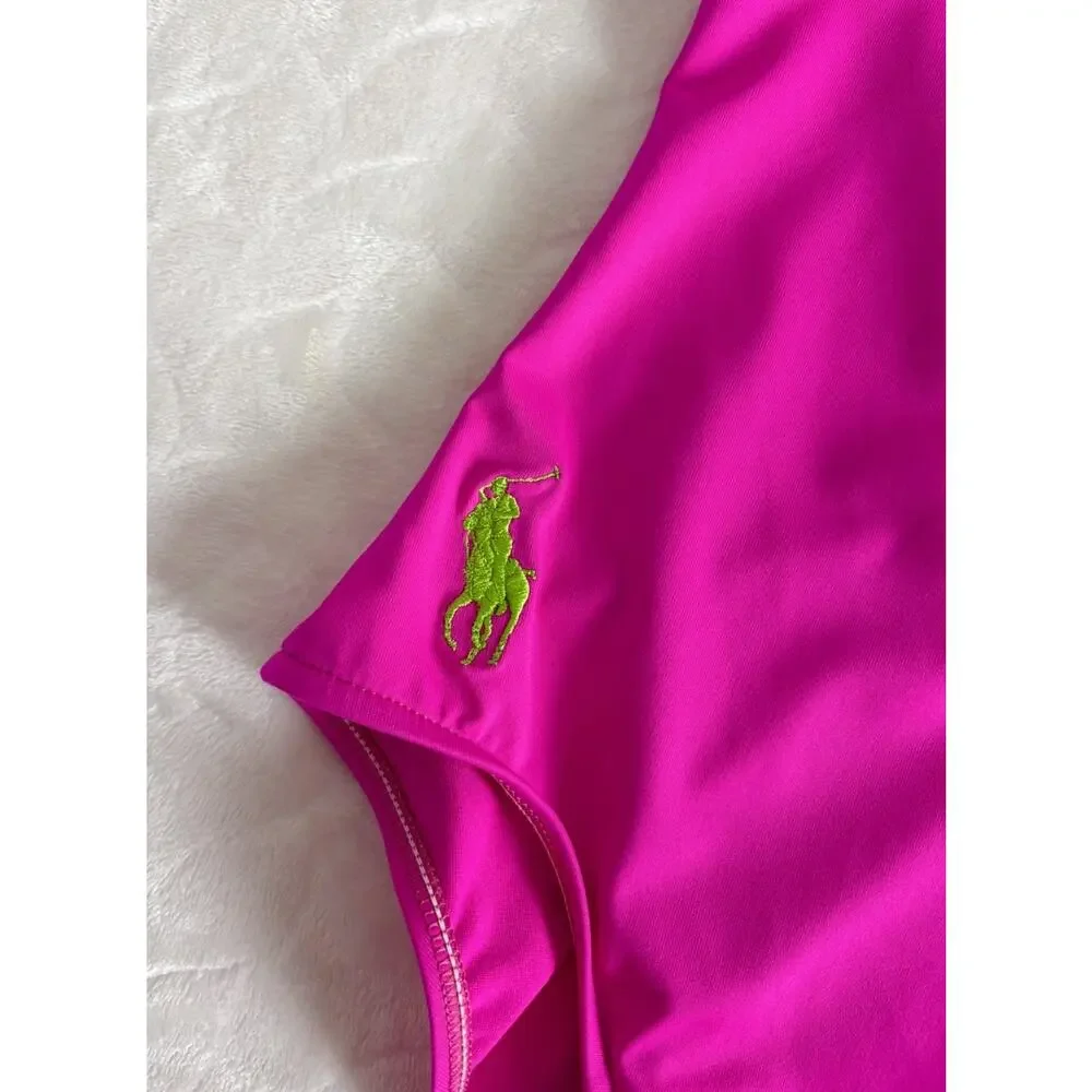 NWOT Polo Ralph Lauren Women's Size L Martinique One-Piece Swimsuit Hot Pink
